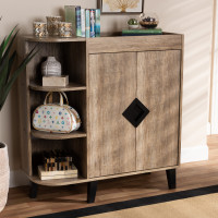 Baxton Studio Wales-Shoe Cabinet-Open Shelf Wales Modern and Contemporary Rustic Oak Finished Wood 2-Door Shoe Storage Cabinet with Open Shelves